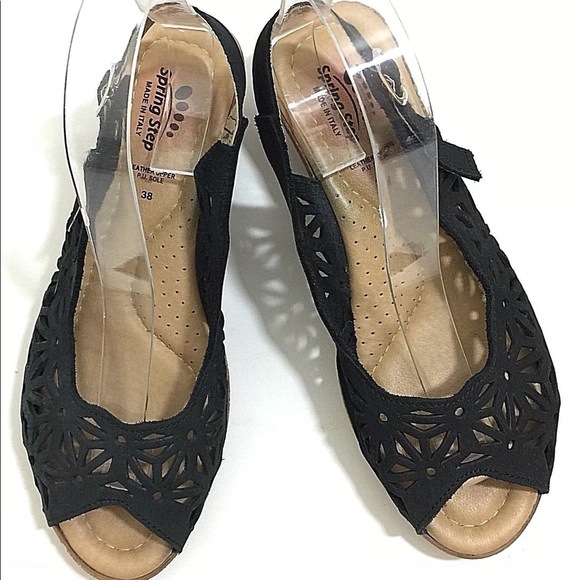 Spring Step Black Wedge Sandals EU 38 US 7.5 8 - Picture 2 of 6